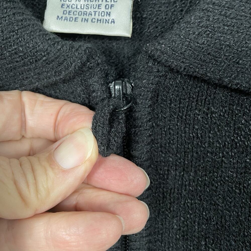 VTG Allison Daley Beaded Cat Sweater Size PL Black Full Zip Cardigan Fun Classic - Picture 14 of 16